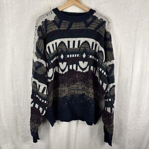 Vintage 90's Design Crew Abstract Print Acrylic Crewneck Sweater Size 1XB